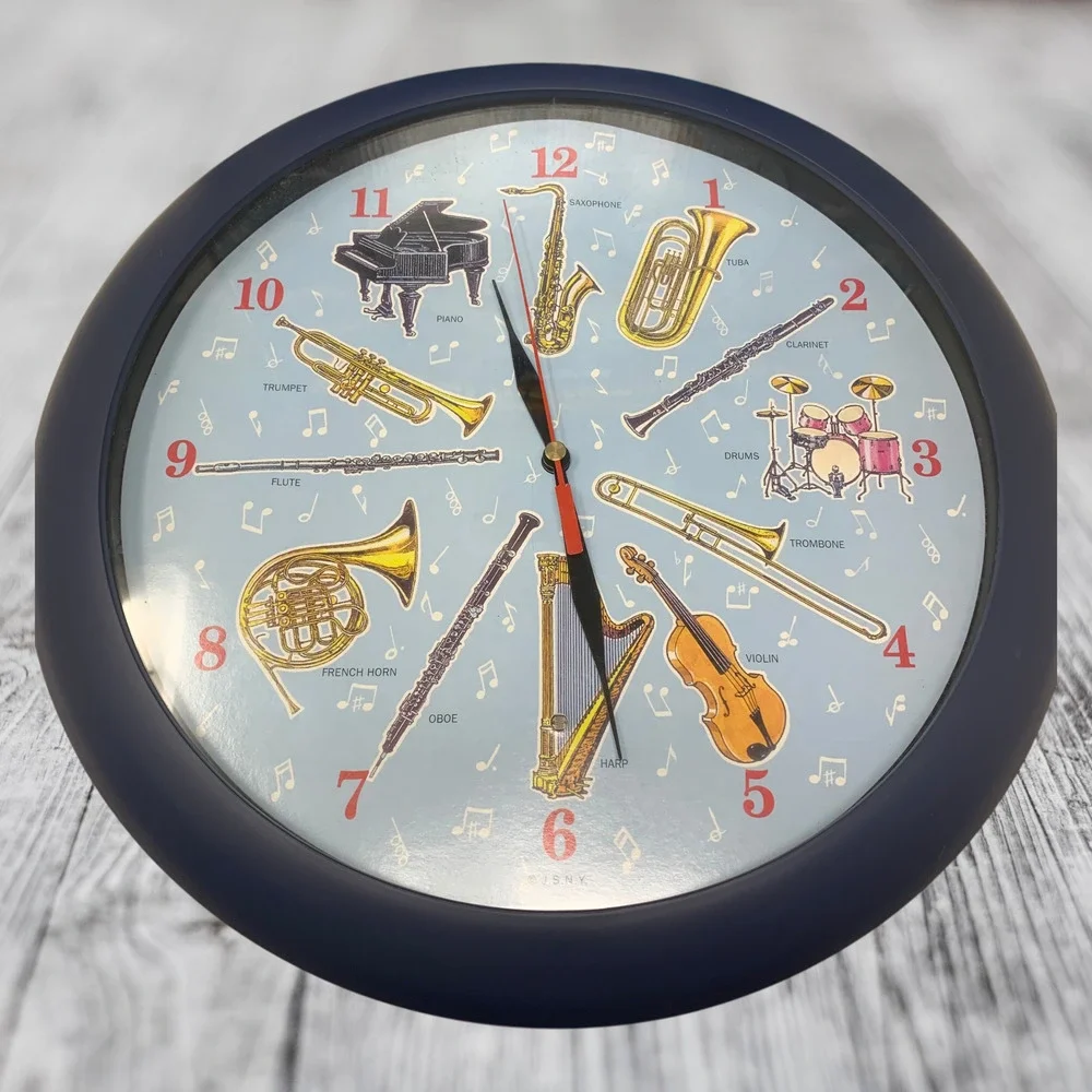 Vintage 1999 Musical Instrument Wall Clock As Seen On TV Tested Works w/ Box